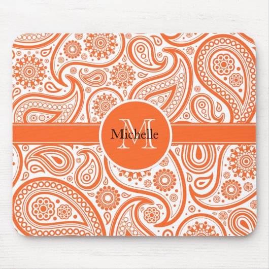 Oranje Floral Paisley Monogram Patroon Muismat (Voorkant)