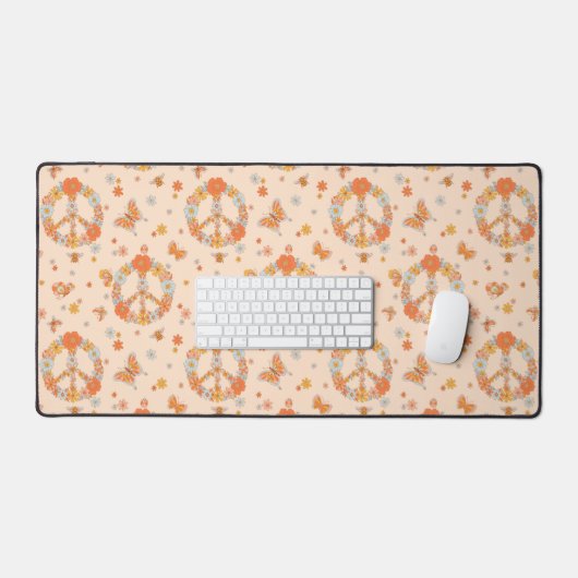 Oranje Floral Patroon Bureaumat (Keyboard & Muis)
