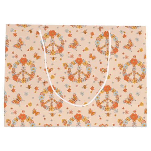 Oranje Floral Patroon Groot Cadeauzakje (Achterkant)