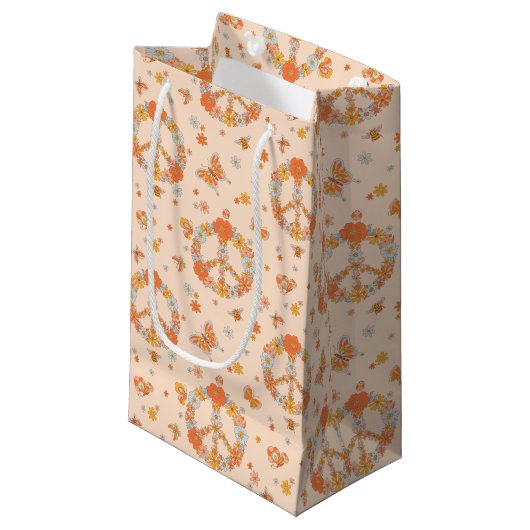 Oranje Floral Patroon Klein Cadeauzakje (Voorkant Gekanteld)