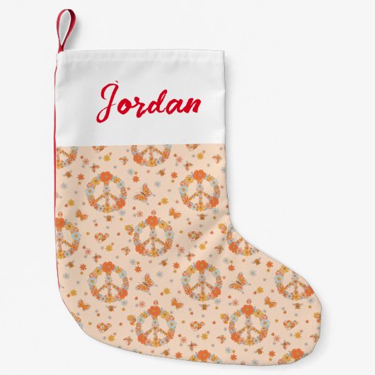 Oranje Floral Patroon Kleine Kerstsok (Voorkant)