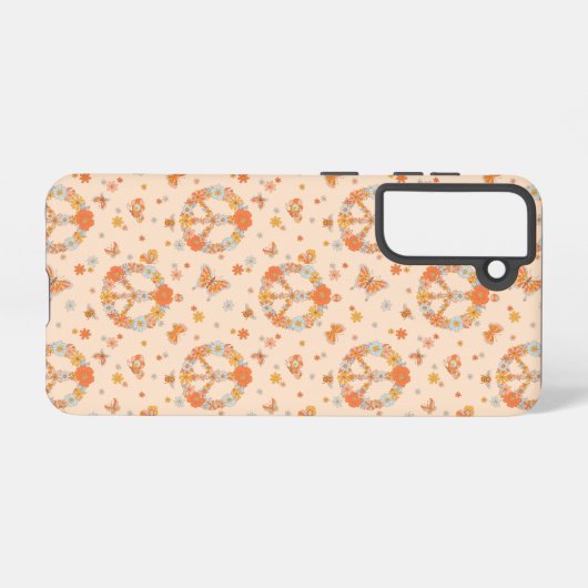 Oranje Floral Patroon Samsung Galaxy Hoesje (Achterkant horizontaal)