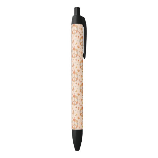 Oranje Floral Patroon Zwarte Inkt Pen (Achterkant (Verticaal))