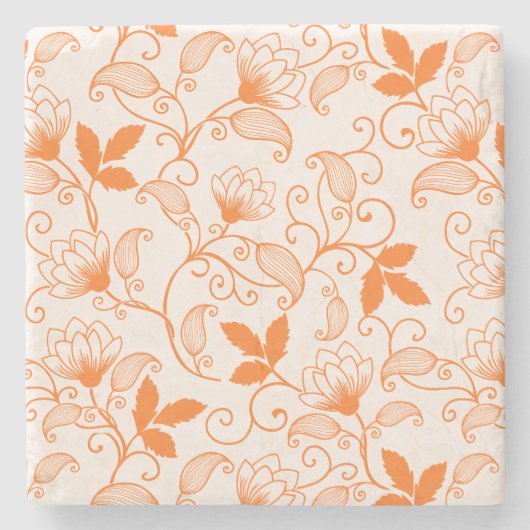 Oranje Floral Pattern aanpassen Stenen Onderzetter (Voorkant)