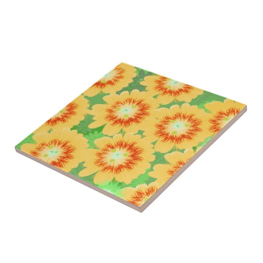 Oranje Floral Pattern Tegeltje (Zijkant)