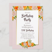 Oranje Floral Pink 21e verjaardag Kaart (Voorkant / Achterkant)