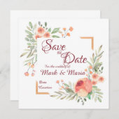 Oranje floral Save the Date Invitation Kaart (Voorkant / Achterkant)