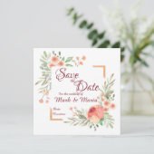 Oranje floral Save the Date Invitation Kaart (Staand voorkant)