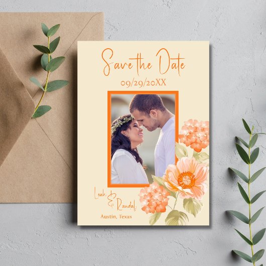Oranje Floral Save the Date Wedding Kaart