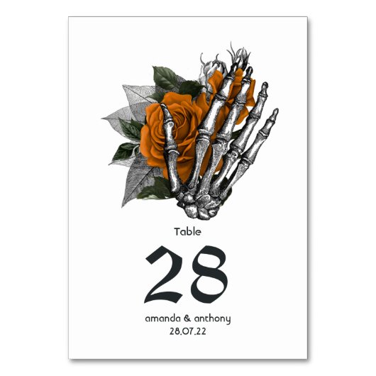 Oranje Floral Skeleton Gothic Wedding Kaart (Achterkant)