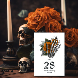Oranje Floral Skeleton Gothic Wedding Kaart