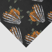 Oranje Floral Skeleton Hands op Black Decoupage Tissuepapier (Detail)