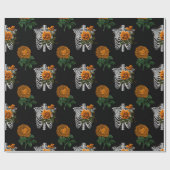 Oranje Floral Skeleton Torsos op Black Cadeaupapier (Vlak)