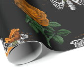 Oranje Floral Skeleton Torsos op Black Cadeaupapier (Rol Hoek)