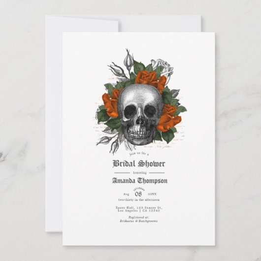 Oranje Floral Skull Gothic Vrijgezellenfeest Kaart (Voorkant)
