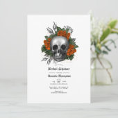 Oranje Floral Skull Gothic Vrijgezellenfeest Kaart (Staand voorkant)