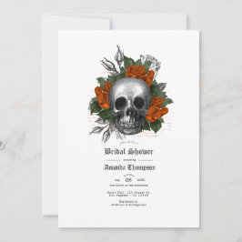 Oranje Floral Skull Gothic Vrijgezellenfeest Kaart