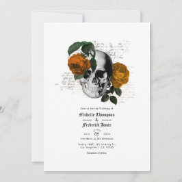 Oranje Floral Skull Gothic Wedding Invitation Kaart