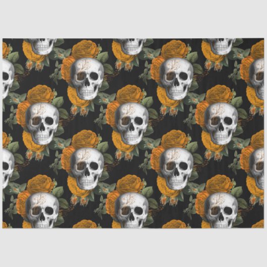 Oranje Floral Skull Series Design 10 Tissuepapier (Voorkant)