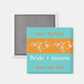 Oranje Floral slaat de datum op Magneet (Voorkant / Achterkant)