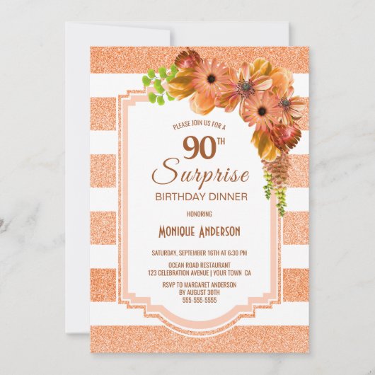 Oranje Floral verrassingsfeest 90e verjaardag Kaart (Voorkant)