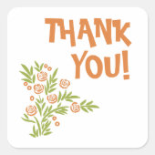 Oranje Floral Vierkante Sticker (Voorkant)