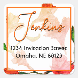 Oranje Floral Waterverf Square Sticker