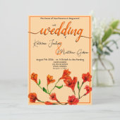 Oranje Floral Waterverf Wedding Kaart (Staand voorkant)