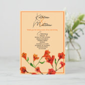 Oranje Floral Waterverf Wedding Programmakaart (Staand voorkant)