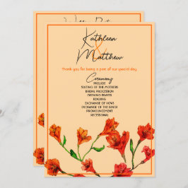 Oranje Floral Waterverf Wedding Programmakaart
