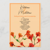 Oranje Floral Waterverf Wedding Programmakaart (Voorkant)