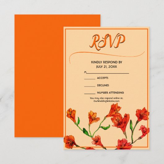 Oranje Floral Waterverf Wedding RSVP Kaartje (Voorkant / Achterkant)