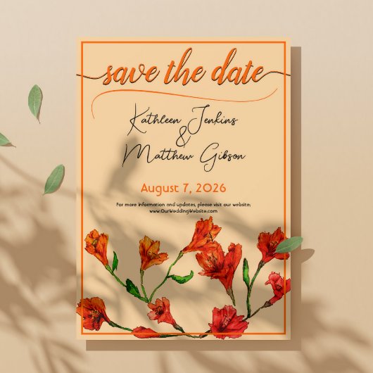 Oranje Floral Waterverf Wedding Save The Date