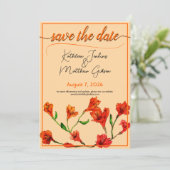 Oranje Floral Waterverf Wedding Save The Date (Staand voorkant)