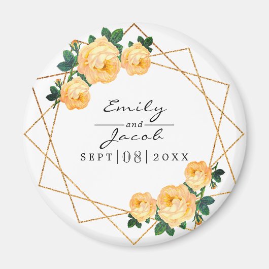 Oranje Floral Wed Elegant Gold Glitter Geometric Magneet (Voorkant)