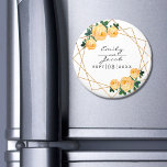 Oranje Floral Wed Elegant Gold Glitter Geometric Magneet<br><div class="desc">Het bruiloftsontwerp heeft een faux gold glitter geometrisch lijst. Overlay met waterverf rozen en groen gebladerte op twee hoeken. Personaliseer deze sjabloon om uw gegevens toe te voegen. Klik om verder aan te passen om meer wijzigingen aan te brengen. Alles is aanpasbaar.</div>