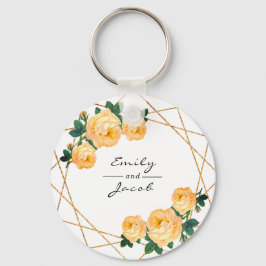 Oranje Floral Wed Elegant Gold Glitter Geometric Sleutelhanger
