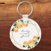Oranje Floral Wed Elegant Gold Glitter Geometric Sleutelhanger (Voorkant)
