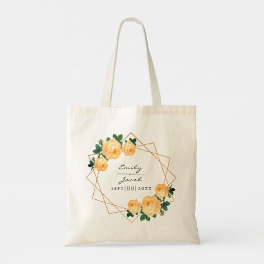Oranje Floral Wed Elegant Gold Glitter Geometric Tote Bag (Achterkant)