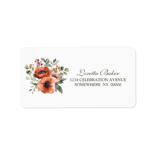 Oranje Floral Wedding Etiket (Voorkant)