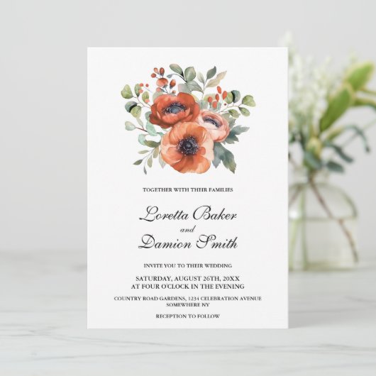 Oranje Floral Wedding Kaart (Staand voorkant)