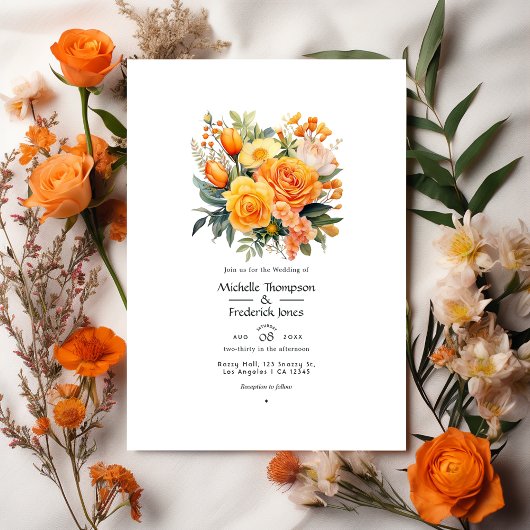 Oranje Floral Wedding Kaart