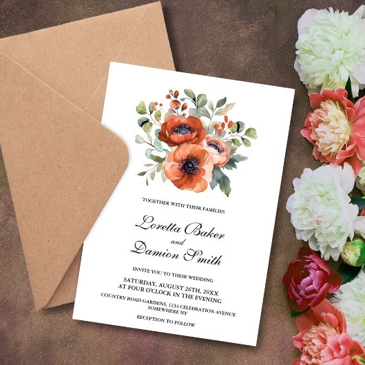 Oranje Floral Wedding Kaart