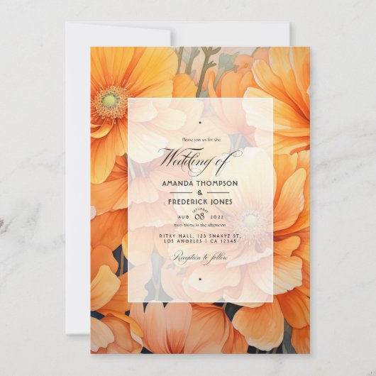 Oranje Floral Wedding Kaart (Voorkant)
