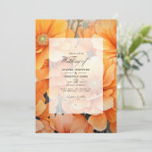 Oranje Floral Wedding Kaart (Staand voorkant)
