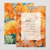 Oranje Floral Wedding Kaart (Voorkant / Achterkant)