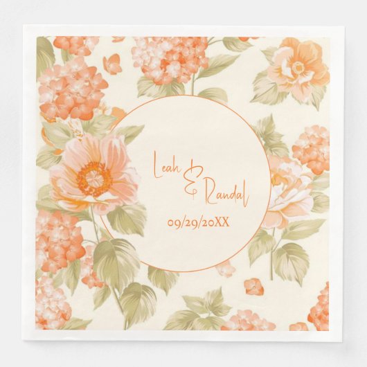 Oranje Floral Wedding Paper Dinner Napkins Servet (Voorkant)