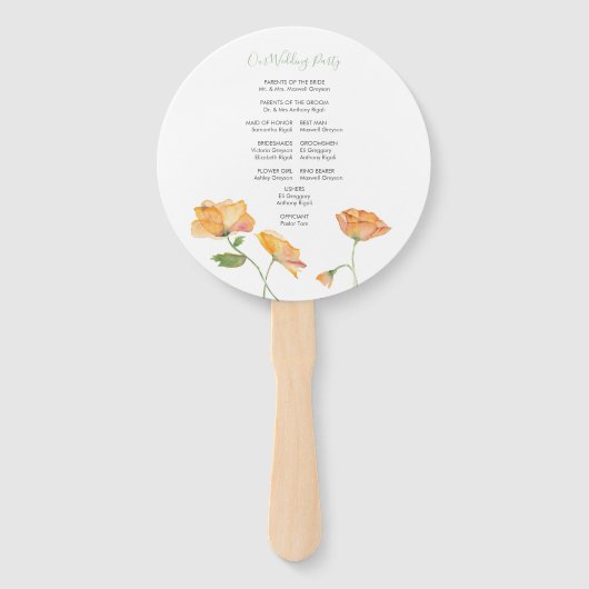Oranje Floral Wedding Programme Fan Handwaaier (Achterkant)