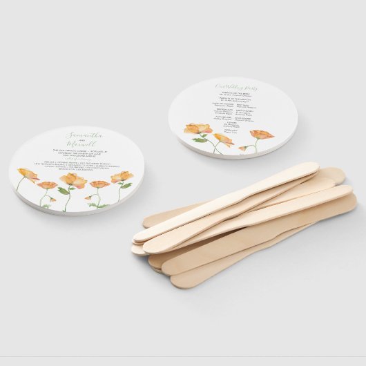 Oranje Floral Wedding Programme Fan Handwaaier (Niet-gemonteerd)