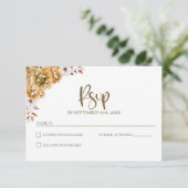 Oranje Floral Wedding RSVP Kaartje (Staand voorkant)